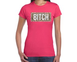 Toppers in Concert 2025 - Bitch t-shirt met panterprint - roze - dames - fout fun tekst shirt / outfit / kleding S