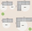 Afmetingoverzicht van ronde vloerkleden met afmetingen in cm: 120, 150, 180, 200, 240.