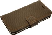 Made-NL Handgemaakte iPhone 13 Pro Max book case relief strepen zwart met subtiele glitters motive leer hoesje