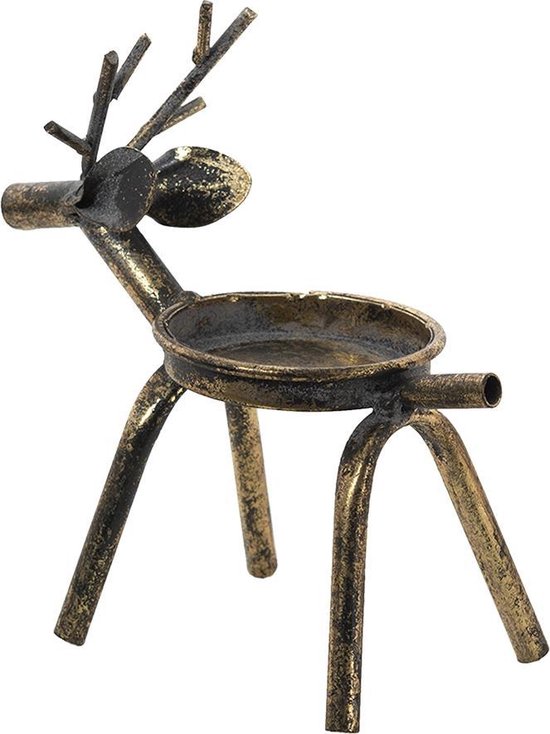 Bougeoir bronze en forme de cerf avec des bois et un réceptacle rond pour une bougie.