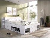 Volwassen bed 160x200 cm - 3 lades + Hoofdeinde met opbergruimte - Wit - SAX