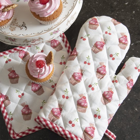 Clayre & Eef Manique 20x20 cm Rouge Blanc Coton Cupcakes