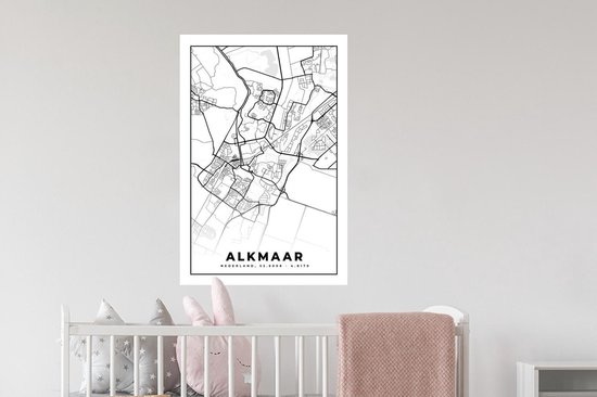 Stickers muraux - Carte - Alkmaar - Zwart - Wit - 60x90 cm - Feuille adhésive