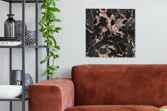 Canvas schilderij 50x50 cm - Wanddecoratie Marmer - Zwart - Roségoud - Muurdecoratie woonkamer - Slaapkamer decoratie - Kamer accessoires - Schilderijen op canvas