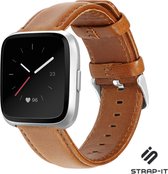 Leer Smartwatch bandje - Geschikt voor  Fitbit Versa leren bandje / Fitbit Versa 2 bandje leer - bruin - Strap-it Horlogeband / Polsband / Armband