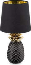 Navaris ananaslamp - Ananas tafellamp met keramieken voet en stoffen lampenkap - Pineapple lamp - 35 cm hoog - Zwart