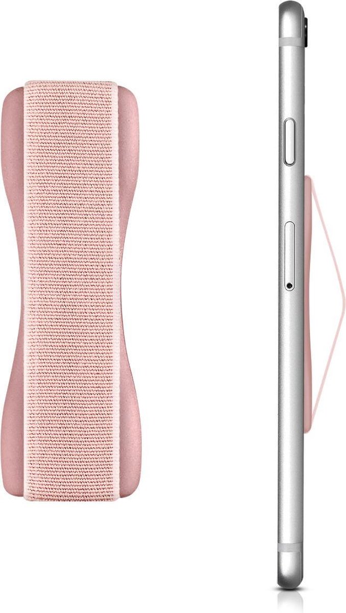 kwmobile universele vingerhouder - Elastische smartphone griphouder - Zelfklevend - Geschikt voor alle merken - Roségoud