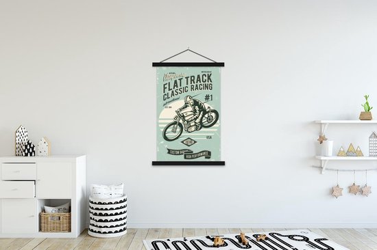 Porte-affiche avec affiche - Affiche scolaire - Cyclomoteur - Homme - Vintage - 120x180 cm - Lattes noires - Cadeau Vaderdag - Cadeau - Cadeau pour lui - Astuce - Hommes
