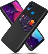 Voor Samsung Galaxy A30 Doek Textuur PC + PU lederen achterkant Schokbestendig hoesje met kaartsleuf (zwart)