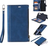 Voor Samsung Galaxy A50s Side Zipper Back Card Horizontale Flip PU Leather Case met Kaartsleuven & Portemonnee & Fotolijst & Lanyard (Blauw)