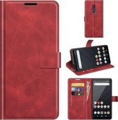 Voor Sony Xperia Ace II Retro Kalf Patroon Gesp Kaart Portemonnee Links en Rechts Flip Telefoon Holster met Beugel Functie (Rood)