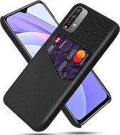 Voor Xiaomi Redmi Note 9 4G Doek Textuur PC + PU lederen achterkant Schokbestendig hoesje met kaartsleuf (zwart)