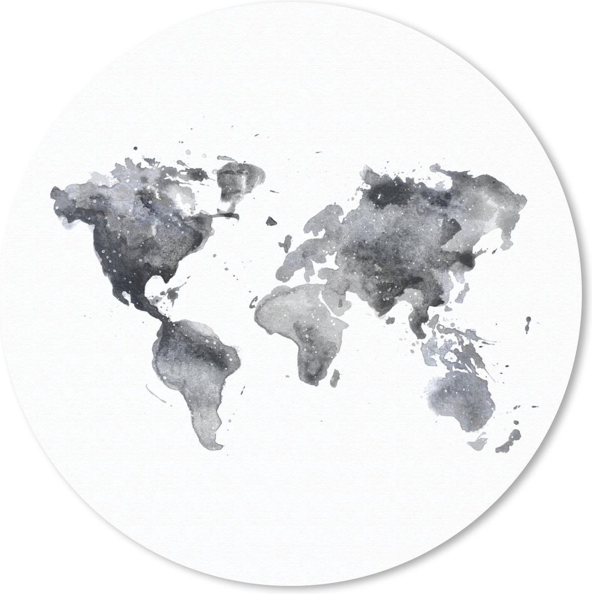 Muismat rond 20x20 cm - Mousepad Wereldkaart - Waterverf - Zwart Wit - Ronde muismatten