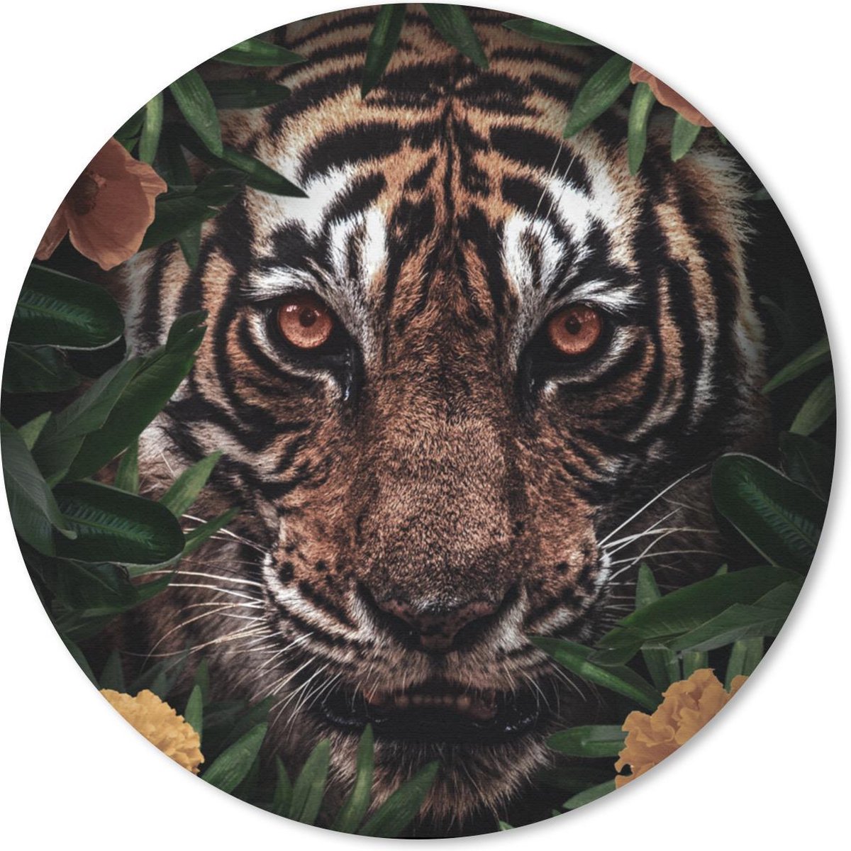 Muismat rond 30x30 cm - Mousepad Tijger - Jungle - Bloemen - Ronde muismatten