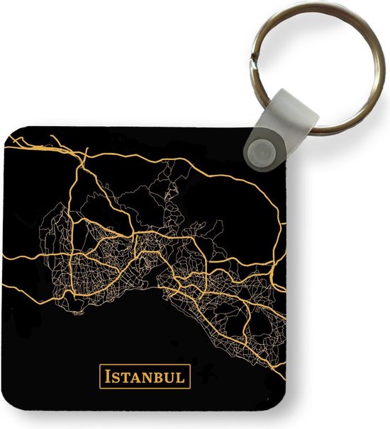 Sleutelhanger - Uitdeelcadeautjes - Kaart - Istanbul - Goud - Zwart - Plastic