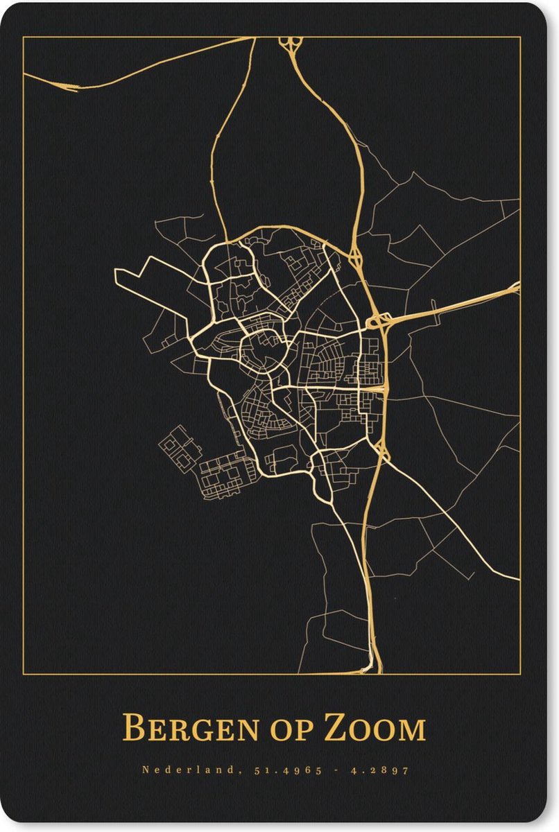 Muismat - Mousepad - Kaart - Bergen op Zoom - Goud - Zwart - 40x60 cm - Muismatten