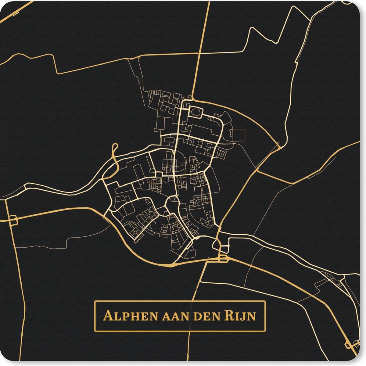 Muismat 30x30 cm - Mousepad Kaart - Alphen aan den Rijn - Luxe - Goud - Muismatten