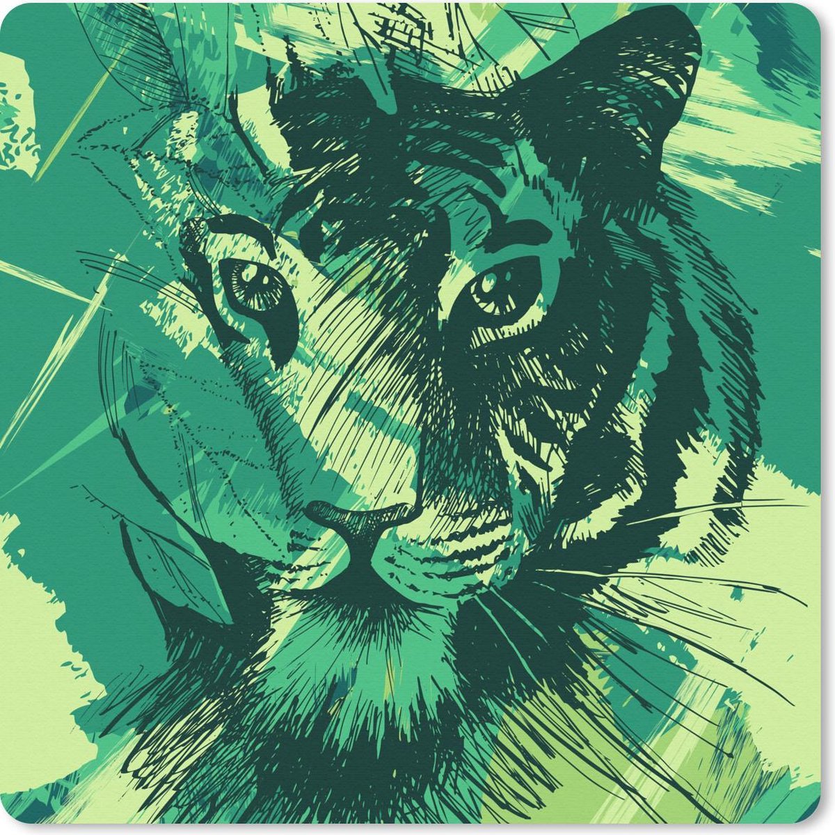 Muismat 30x30 cm - Mousepad Tijger - Kop - Groen - Muismatten