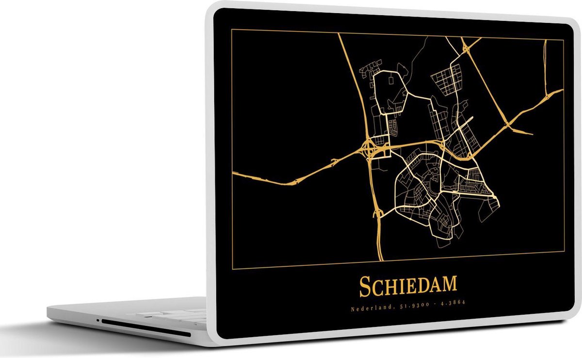 Laptop sticker - 15.6 inch - Kaart - Schiedam - Zwart - Goud - 36x27,5cm - Laptopstickers - Laptop skin - Cover