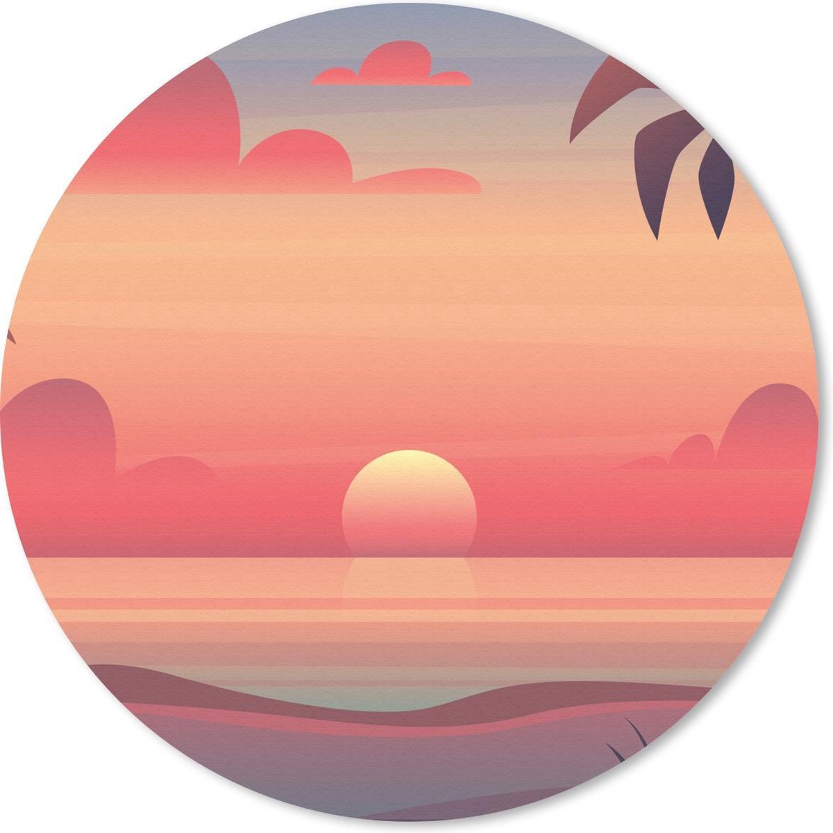 Muismat rond 30x30 cm - Mousepad Zon - Zee - Strand - Palmboom - Ronde muismatten