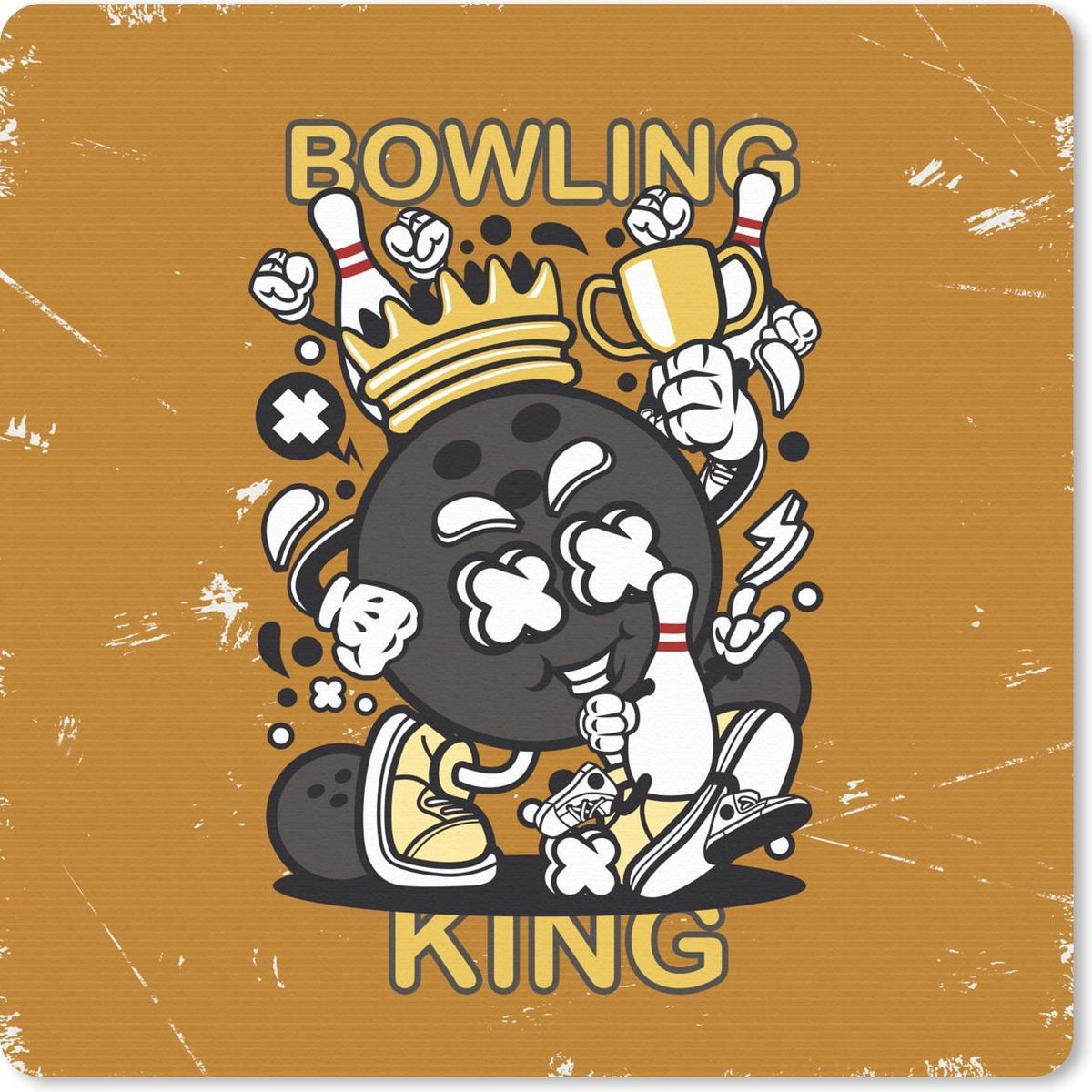 Muismat 30x30 cm - Mousepad Vintage - Bowling - Koning - Muismatten