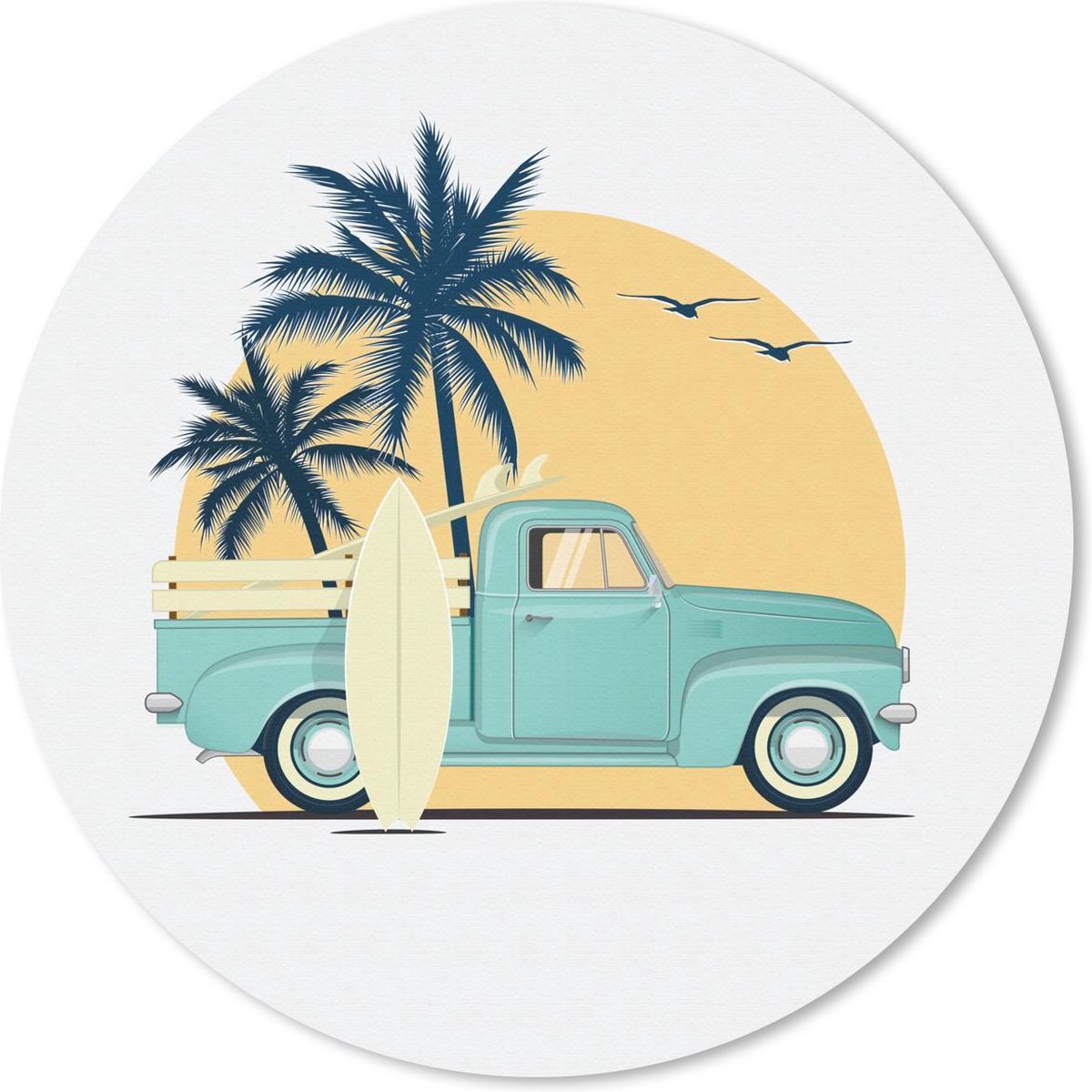 Muismat rond 30x30 cm - Mousepad Bus - Zon - Surfboard - Palmboom - Ronde muismatten