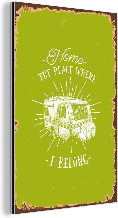 Décoration murale Métal - Peinture Aluminium - Vintage - Caravane - Vert - 20x30 cm
