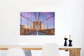 Wanddecoratie Metaal - Aluminium Schilderij Industrieel - New York - Zonsondergang - Brooklyn Bridge - 90x60 cm - Dibond - Foto op aluminium - Industriële muurdecoratie - Voor de woonkamer/slaapkamer