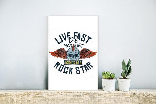 Décoration murale Métal - Peinture Aluminium Industrielle - Vintage - Proverbes - Citations - 'Live fast die young, born to be a rock star' - 20x30 cm - Dibond - Photo sur aluminium - Décoration murale industrielle - Pour le salon / chambre