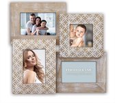 2x stuks multi fotolijst met houten frame naturel/wit vintage met 4 lijstjes geschikt voor diverse maten foto