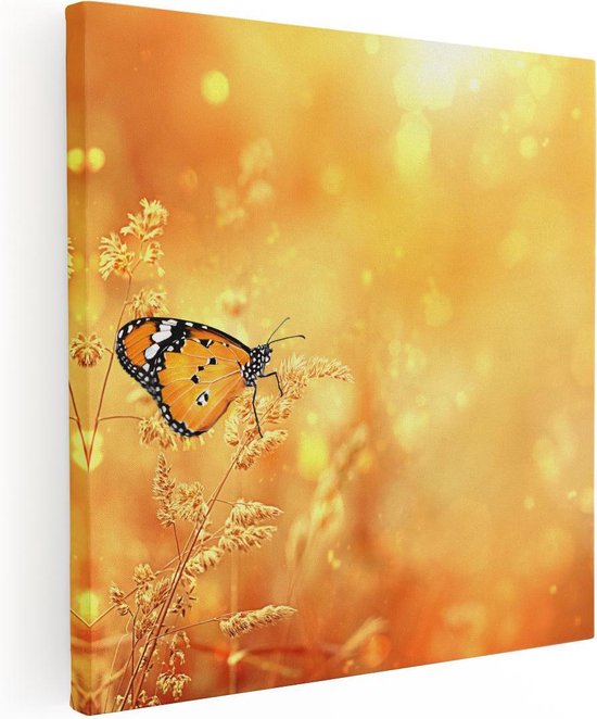 Artaza Peinture sur toile Papillon Oranje dans le champ Oranje - 80 x 80 - Groot - Photo sur toile - Impression sur toile