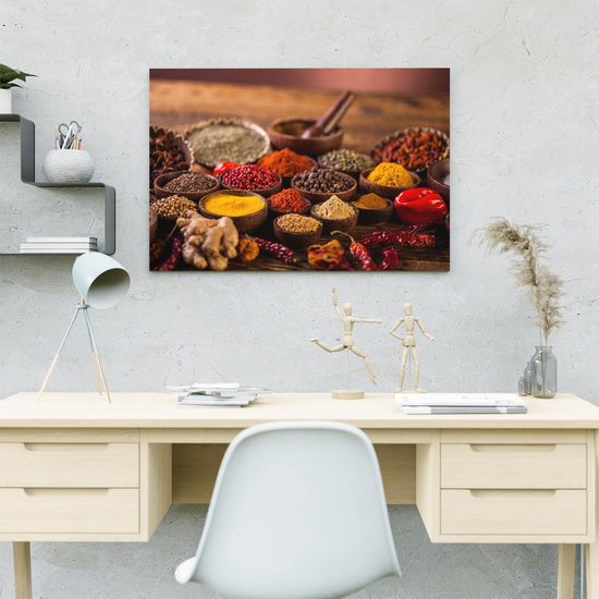 Artaza - Peinture sur toile - Diverse herbes colorées sur la table - 60x40 - Photo sur toile - Impression sur toile