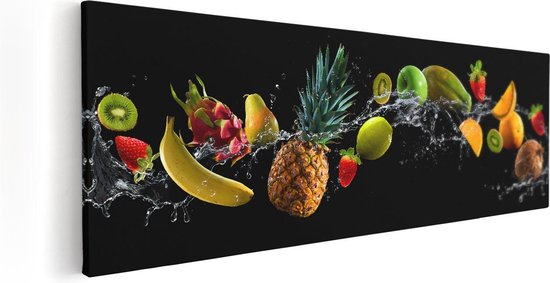 Artaza Canvas Schilderij Fruit Met Water Op Zwart Achtergrond - 60x20 - Foto Op Canvas - Canvas Print