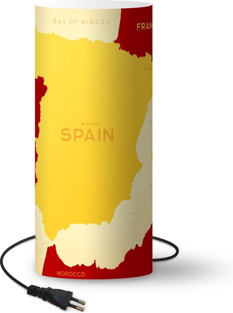 Lamp - Nachtlampje - Tafellamp slaapkamer - Illustratie van een gele kaart van Spanje - 54 cm hoog - Ø22.9 cm - Inclusief LED lamp