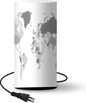 Lamp Wereldkaart met landen in pastelkleuren met vage grenzen - zwart wit - 33 cm hoog - Ø16 cm - Inclusief LED lamp
