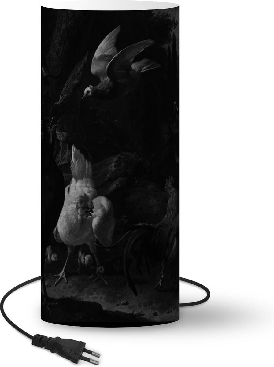 Lamp - Nachtlampje - Tafellamp slaapkamer - Vogels in een park - Melchior d'Hondecoeter - 33 cm hoog - Ø14.3 cm - Inclusief LED lamp