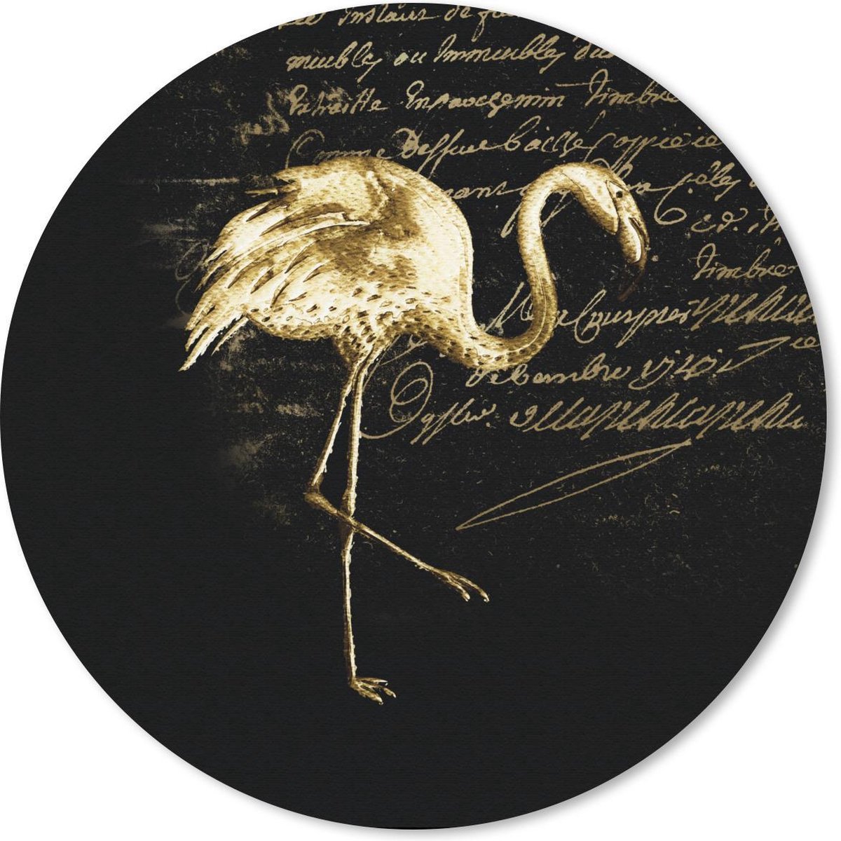 Muismat rond 50x50 cm - Mousepad Flamingo - Goud - Letters - Ronde muismatten