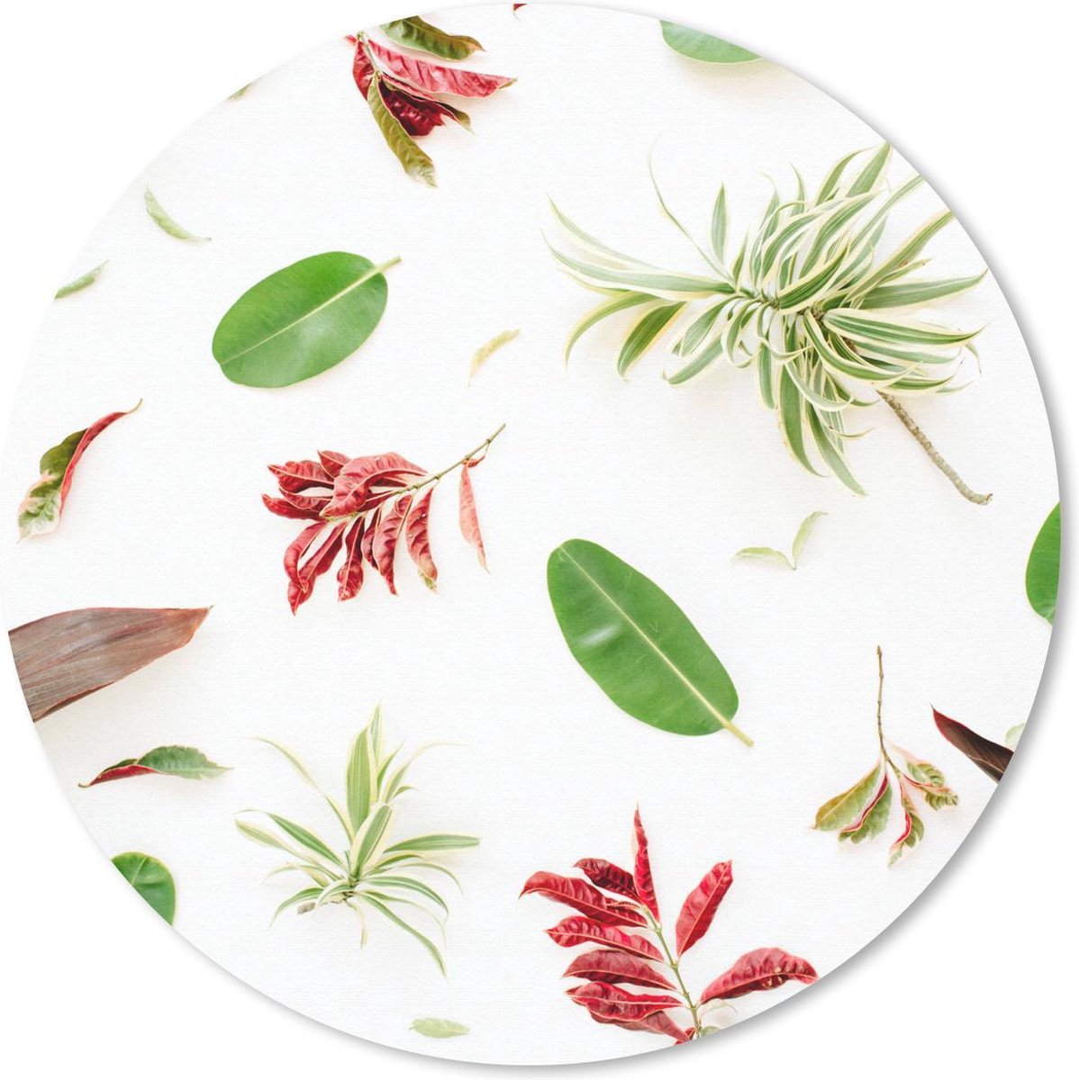 Muismat rond 50x50 cm - Mousepad Tropisch - Bladeren - Rood - Ronde muismatten