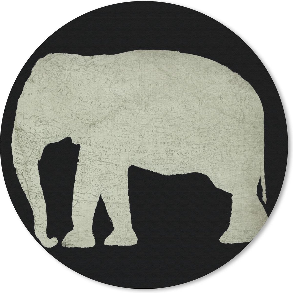 Muismat rond 50x50 cm - Mousepad Olifant - Kaart - Vintage - Ronde muismatten