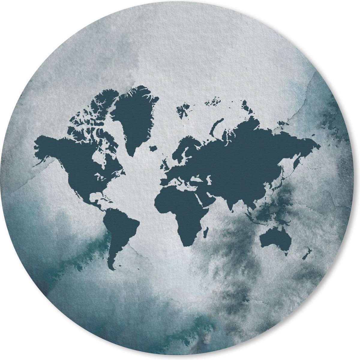 Muismat rond 40x40 cm - Mousepad Wereldkaart - Aquarel - Blauw - Ronde muismatten