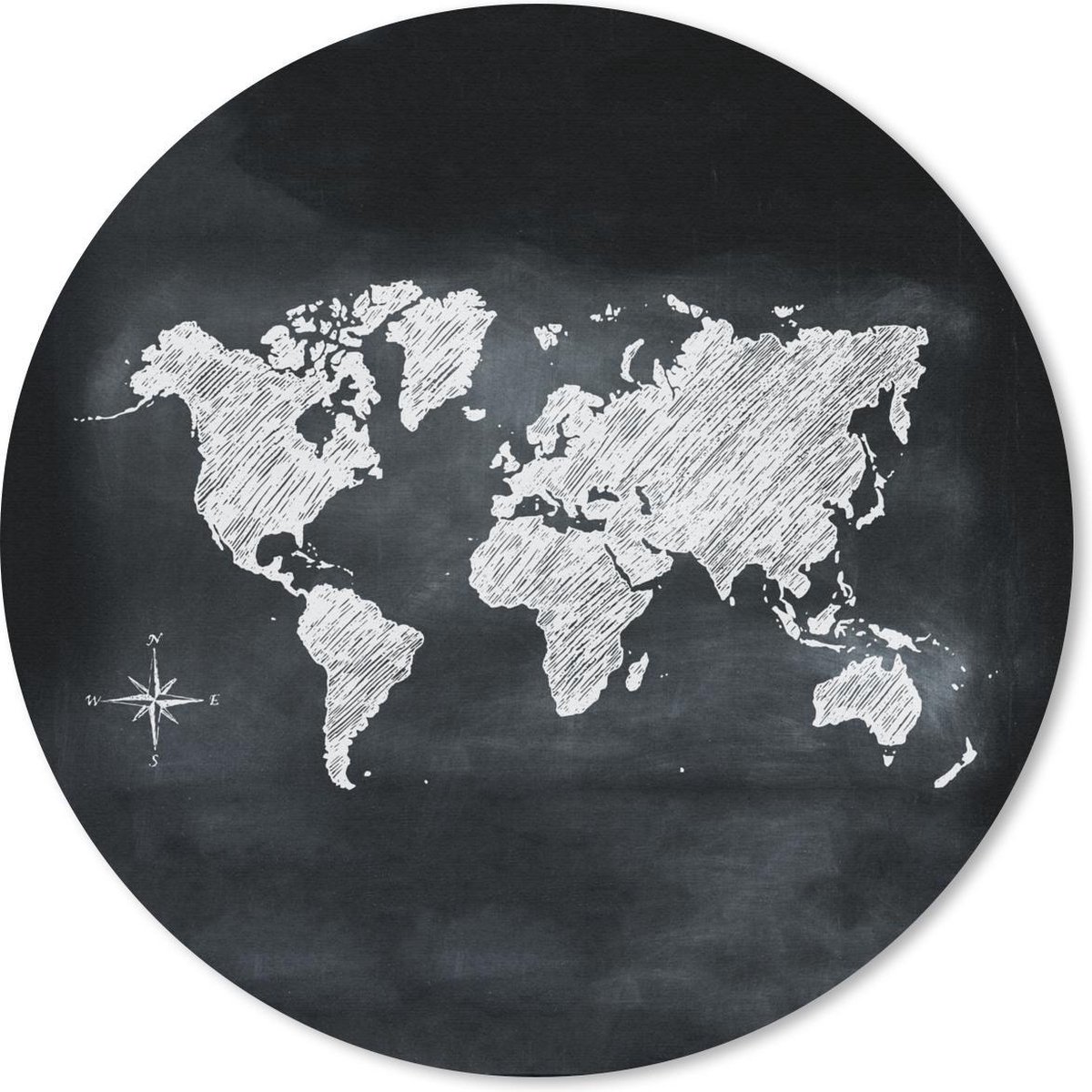 Muismat rond 50x50 cm - Mousepad Wereldkaart - Wit - Krijtbord - Ronde muismatten
