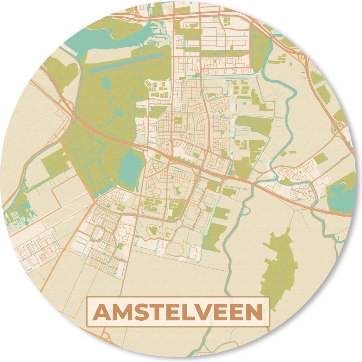 Muismat rond 40x40 cm - Mousepad Stadskaart - Amstelveen - Vintage - Ronde muismatten