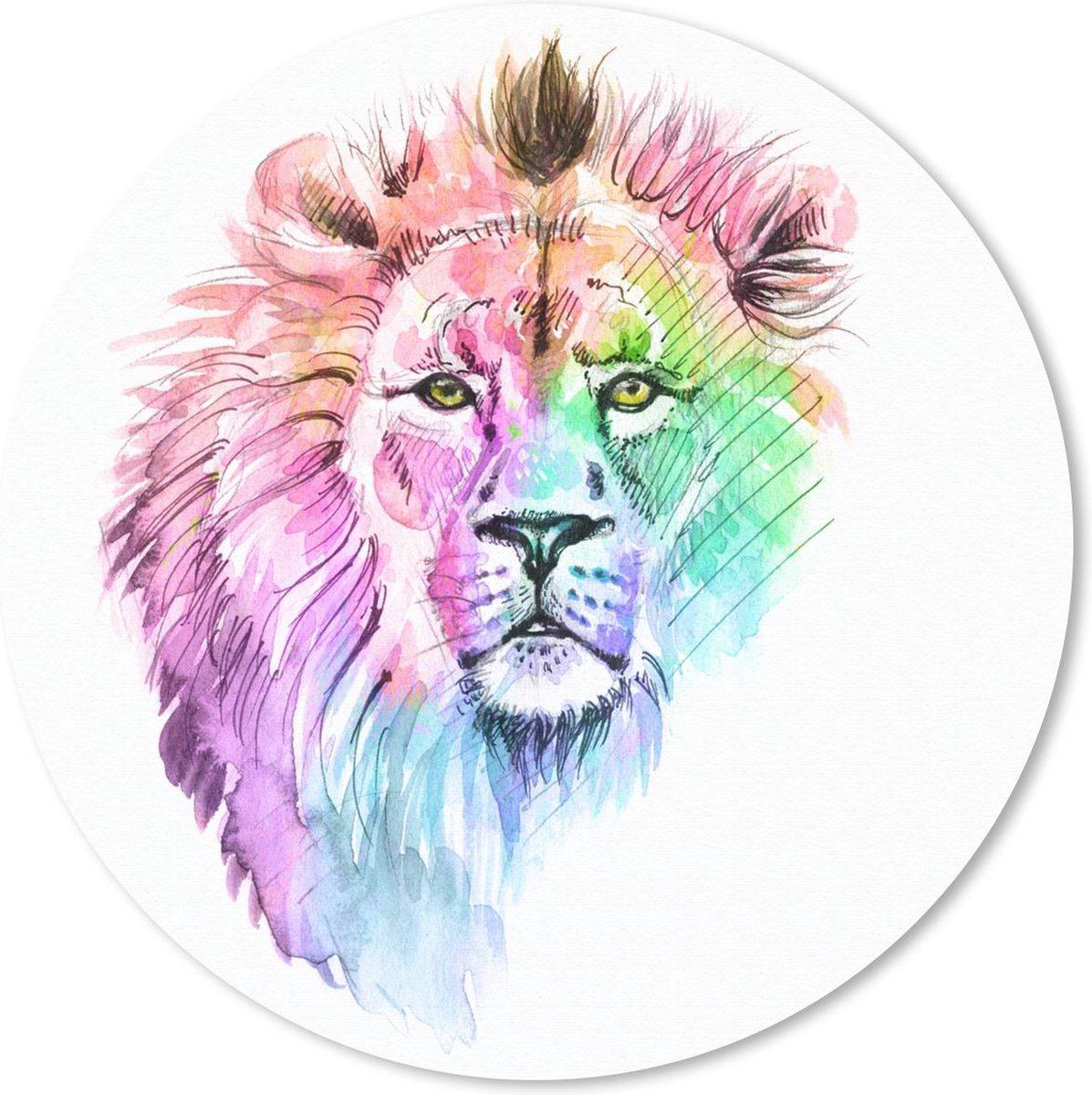 Muismat rond 50x50 cm - Mousepad Leeuwen - Illustratie - Kleuren - Ronde muismatten