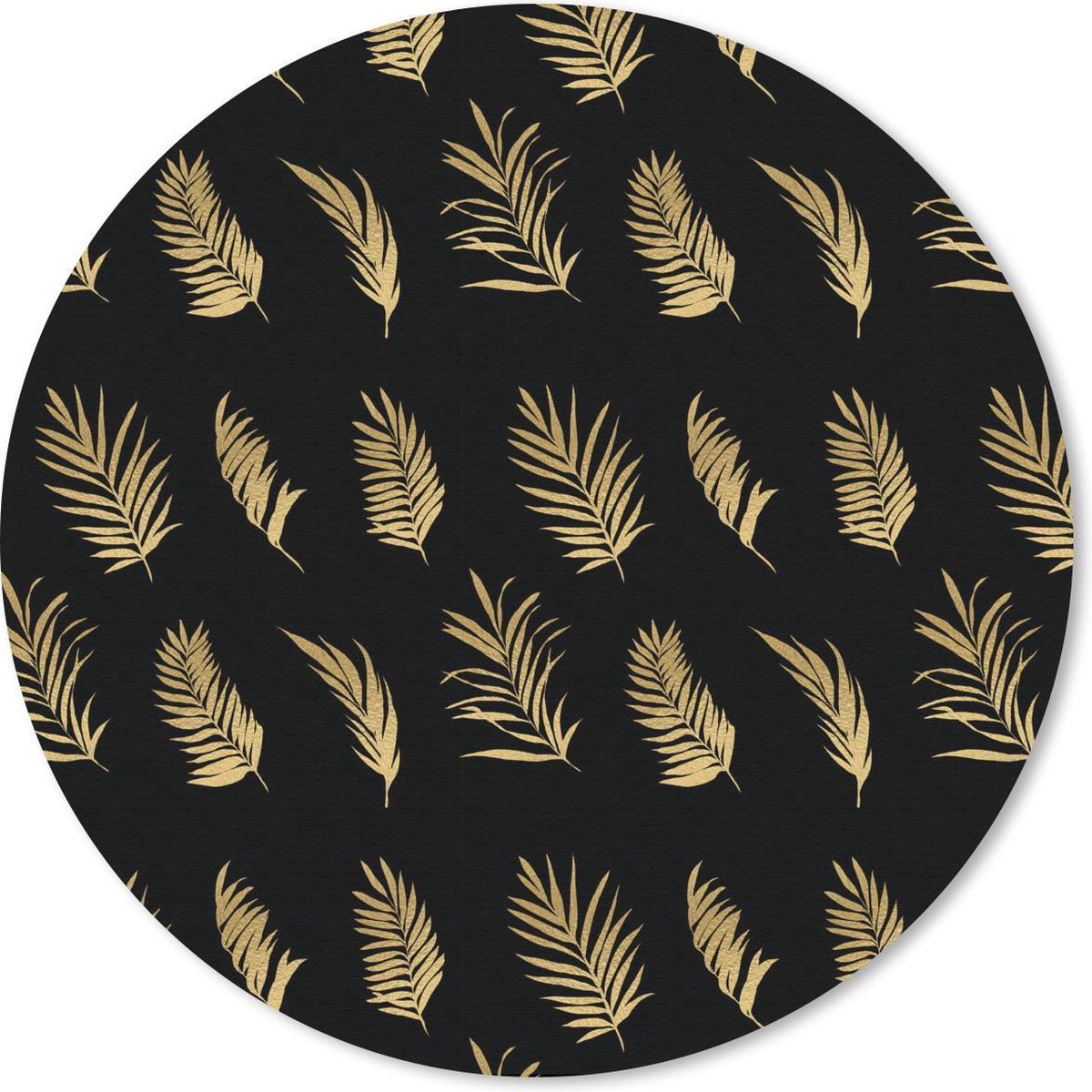 Muismat rond 40x40 cm - Mousepad Tropisch - Zwart - Blad - Ronde muismatten