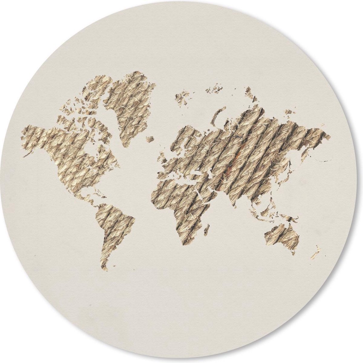 Muismat rond 50x50 cm - Mousepad Wereldkaart - Touw - Beige - Ronde muismatten