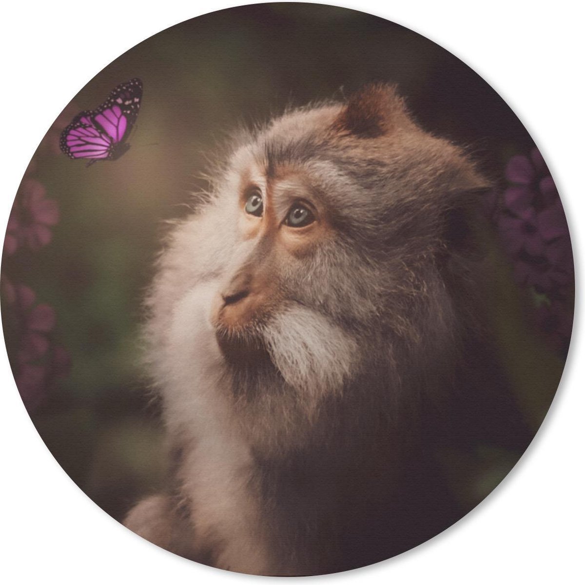 Muismat rond 40x40 cm - Mousepad Vlinder - Aap - Natuur - Ronde muismatten