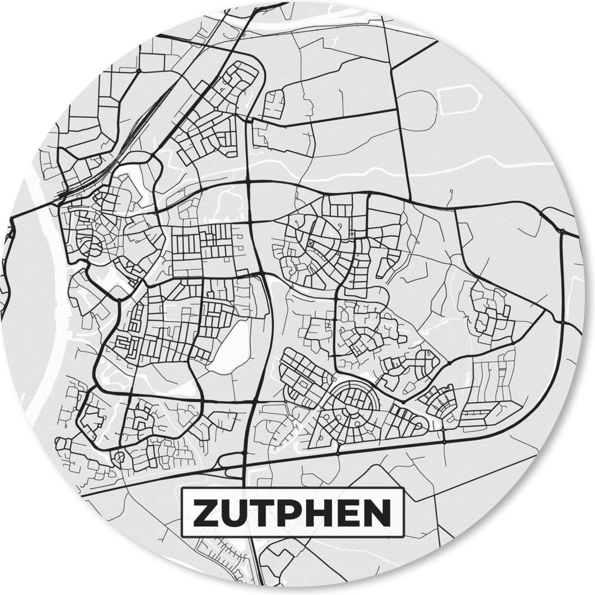 Muismat rond 40x40 cm - Mousepad Stadskaart - Zutphen - Grijs - Wit - Ronde muismatten