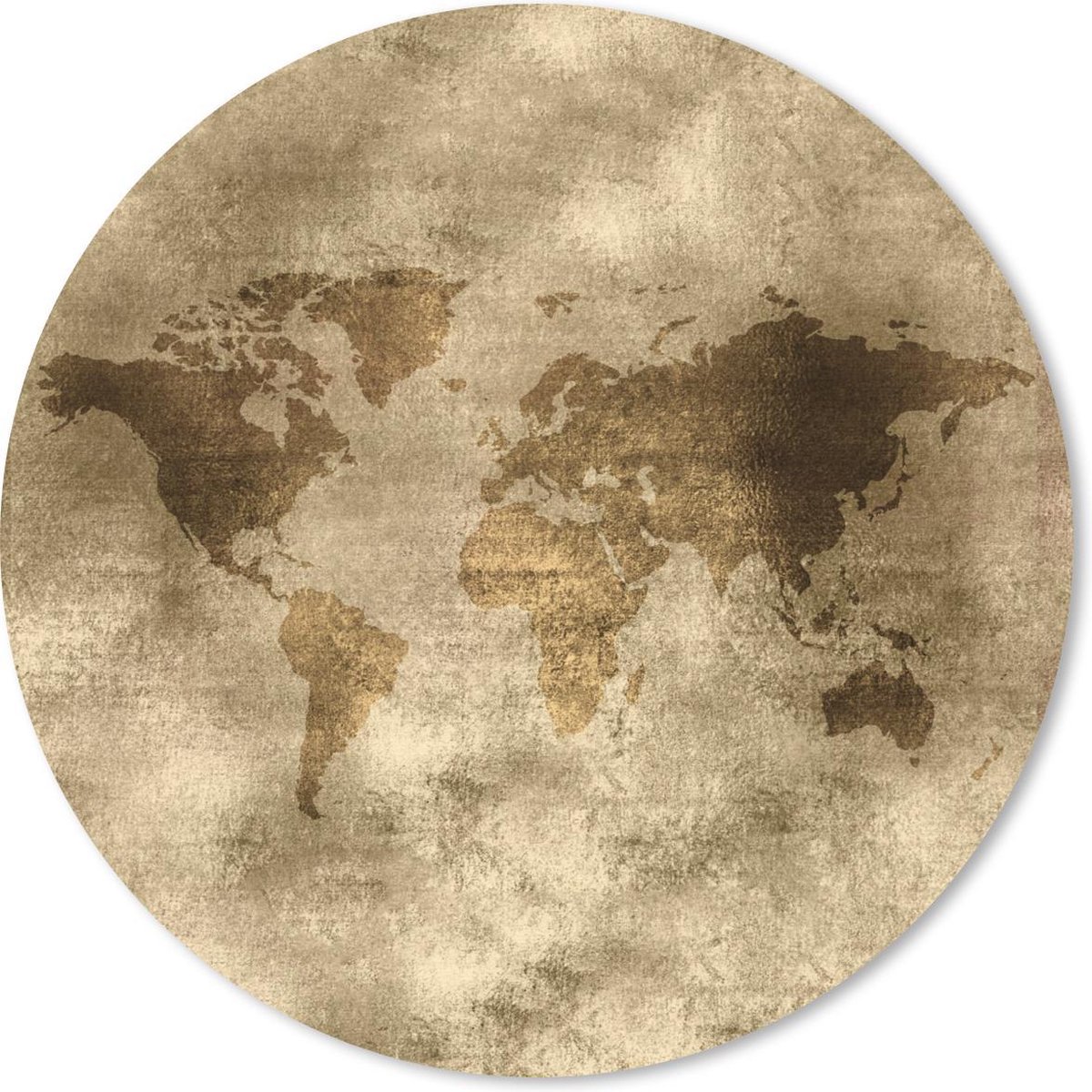 Muismat rond 40x40 cm - Mousepad Wereldkaart - Goud - Bruin - Ronde muismatten