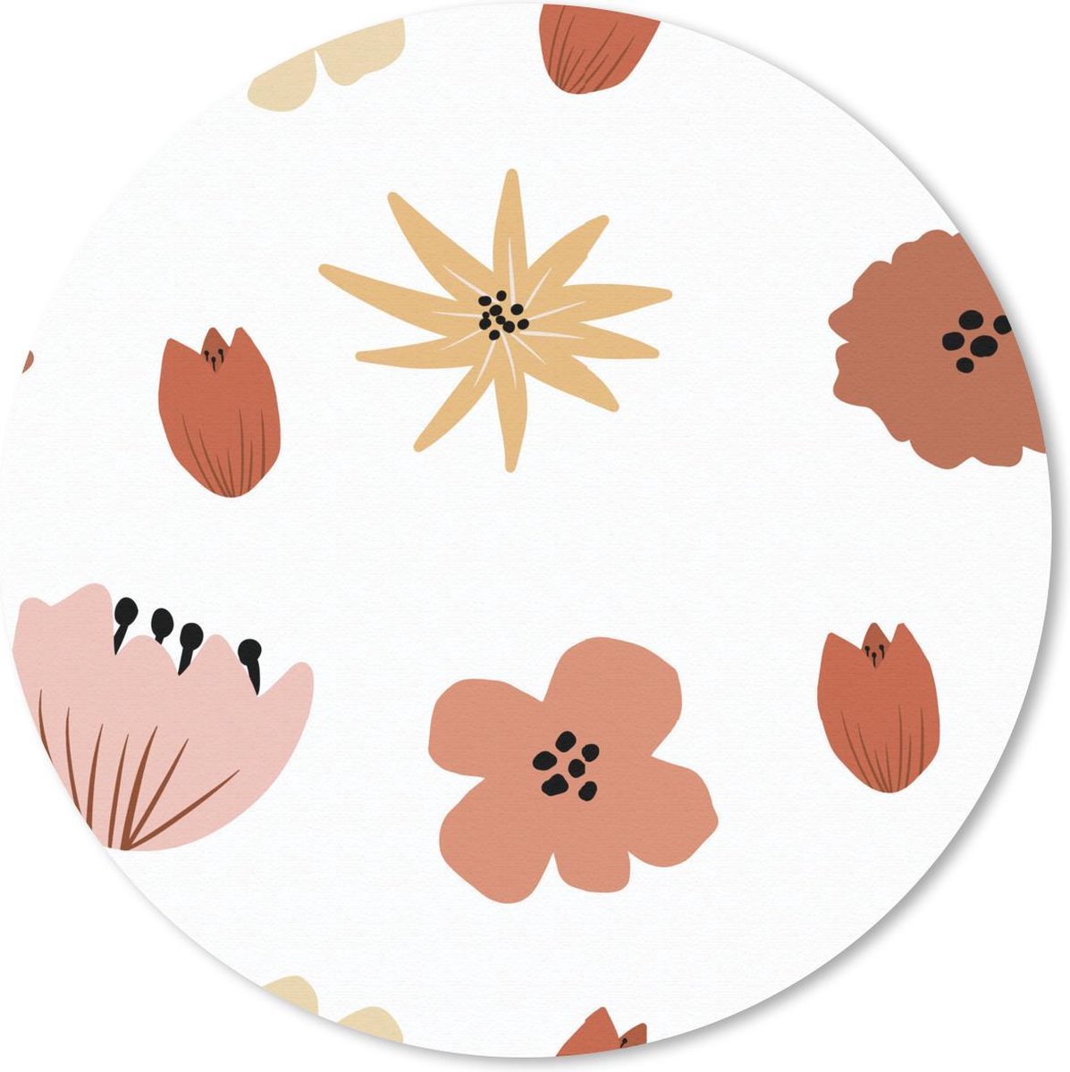 Muismat rond 50x50 cm - Mousepad Bloemen - Wit - Abstract - Patroon - Ronde muismatten