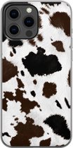 Apple iPhone 13 Pro Max Telefoonhoesje - Transparant Siliconenhoesje - Flexibel - Met Dierenprint - Koeien Patroon - Donkerbruin